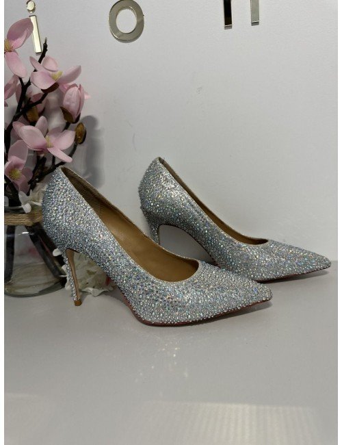 Srebrne, cekinowe buty na wysokim obcasie // 748*