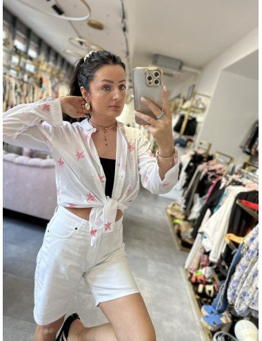 biała koszula w różowe gwiazdy // 1635