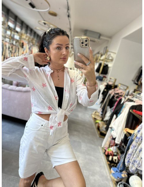 biała koszula w różowe gwiazdy // 1635