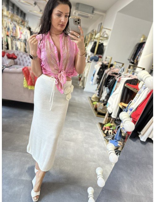 różowa haftowana bluzka koszula od Motel, jedwab // 1653