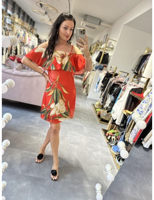 pomarańczowa sukienka w kwiaty // 1658