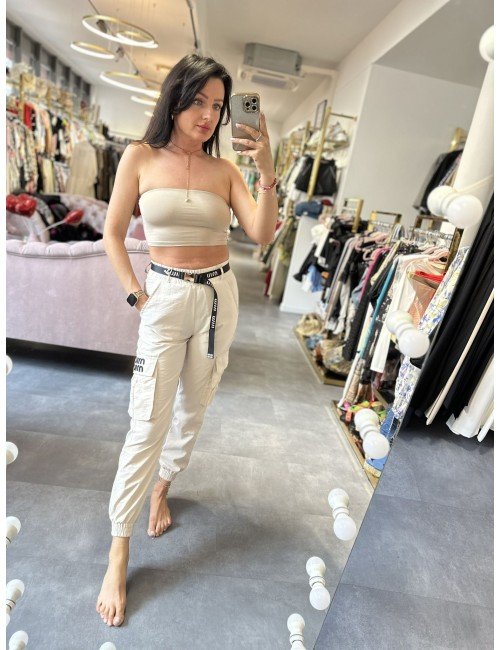 beżowe spodnie z paskiem // 1681*