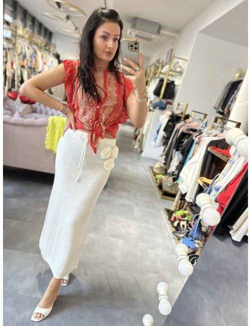 czerwona haftowana bluzka koszula od Motel, jedwab // 1683