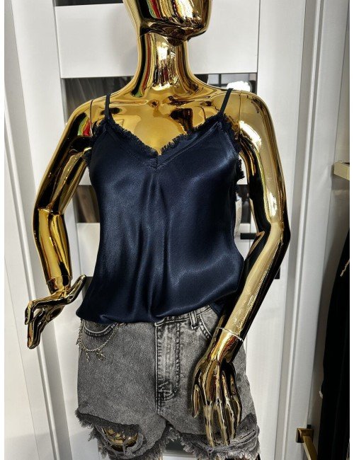 granatowy top na cienkich ramiączkach // 1744