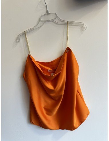 Bluzka Damska Satynowa Poliester Złoty Łańcuszek Dekolt Woda