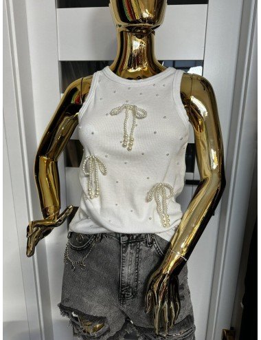 biała bluzka z kokardkami z pereł od Vicolo // 1756