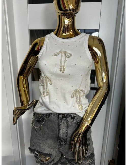 biała bluzka z kokardkami z pereł od Vicolo // 1756