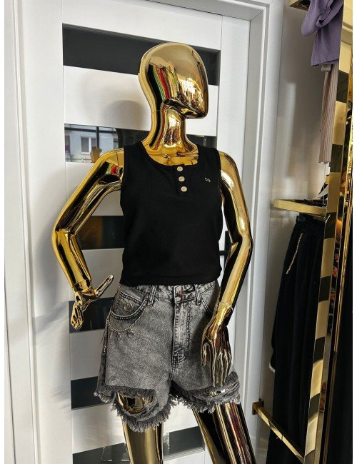 czarny top ze złotymi guzikami // 1764