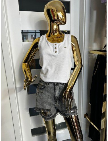 biały top ze złotymi guzikami // 1766