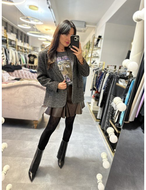 Brązowa, krótka spódniczka ze sztucznej skóry od Have One