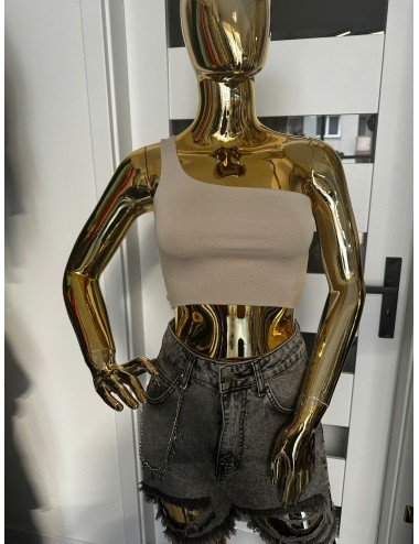 beżowy top na jedno ramię // 1821