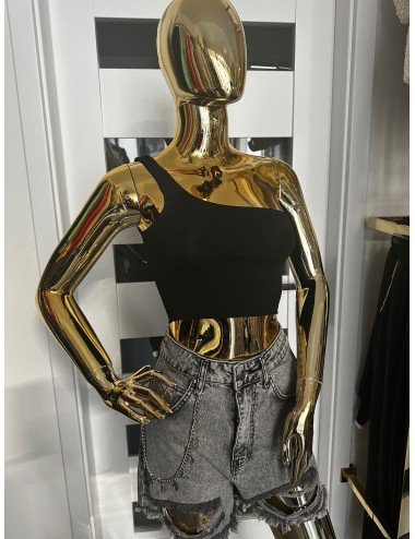 czarny top na jedno ramię // 1822