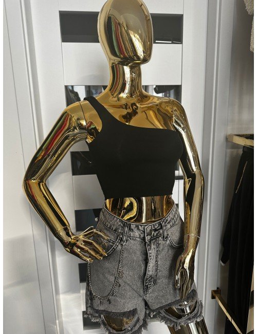 czarny top na jedno ramię // 1822