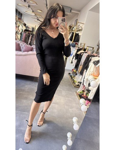 czarna Dopasowana sukienka na długi rękaw // 1923