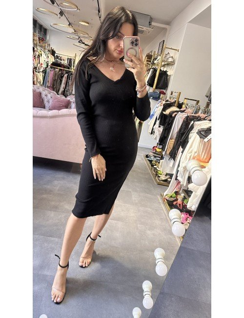 czarna Dopasowana sukienka na długi rękaw // 1923