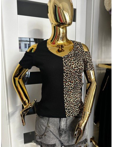 czarna koszulka z panterką // 1850