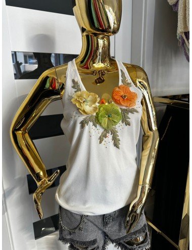 biała koszulka na ramiączka haftowana // 1854