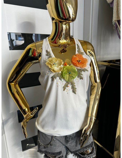 biała koszulka na ramiączka haftowana // 1854