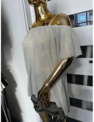 błyszcząca szara bluzka na ramiączka // 1855