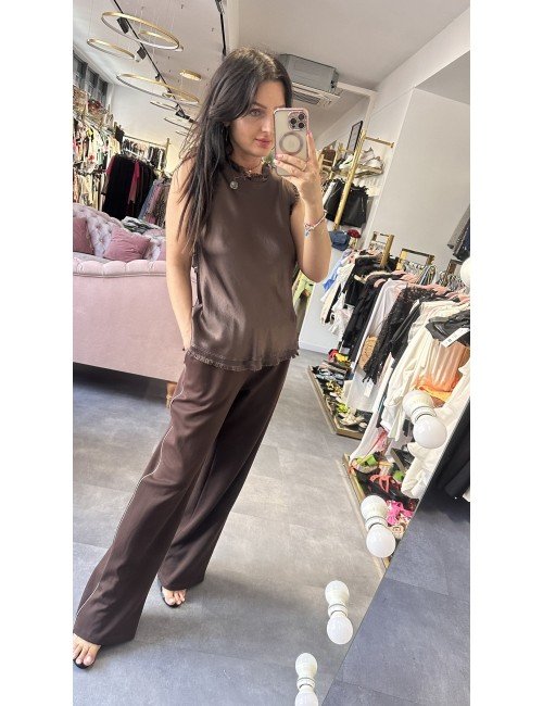 Brązowe Spodnie Damskie Lumina Bawełniane Gumka w Pasie Casual | [Nazwa Twojego Sklepu]