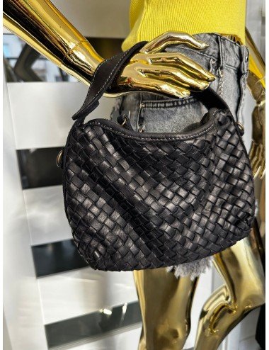 Czarna Torebka Skórzana Lumina | Włoska Torba Pleciona na Ramię