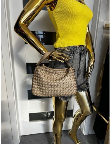 Beżowa Torebka Skórzana Lumina | Włoska Torba Pleciona na Ramię