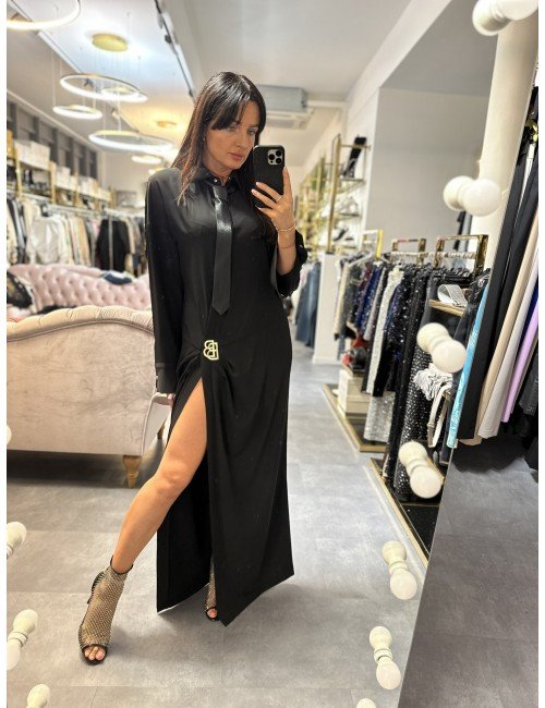 Czarna, luźna, elegancka sukienka z krawatem od Babylon