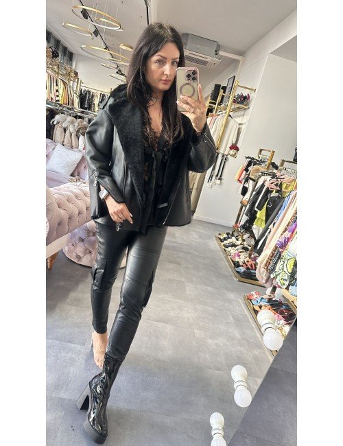 czarny kożuch naturalny // 2096