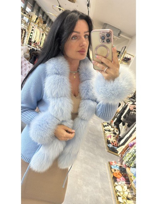 Sweter z Naturalnym Futrem AdoreDanew | Niebieski | Luksusowy // 2133