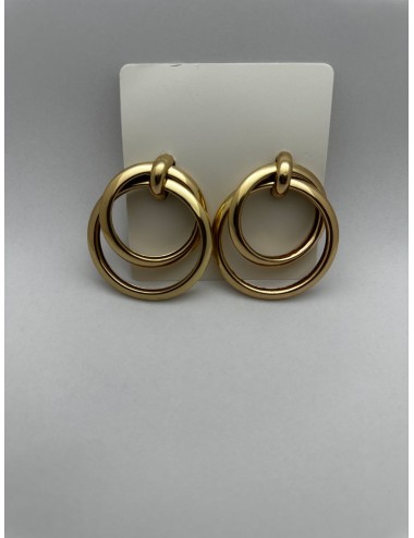 Złote kolczyki potrójne koła – przeplatane obręcze w stylu retro // 2209*