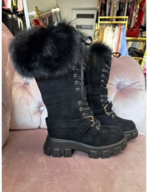 czarne zamszowe kozaki // 2244*