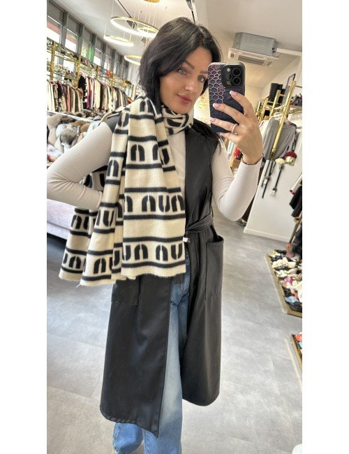 szal / chusta beż z czarnymi elementami // 2293