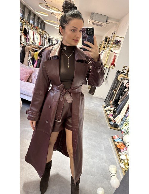 Płaszcz skórzany bordo // 2308**