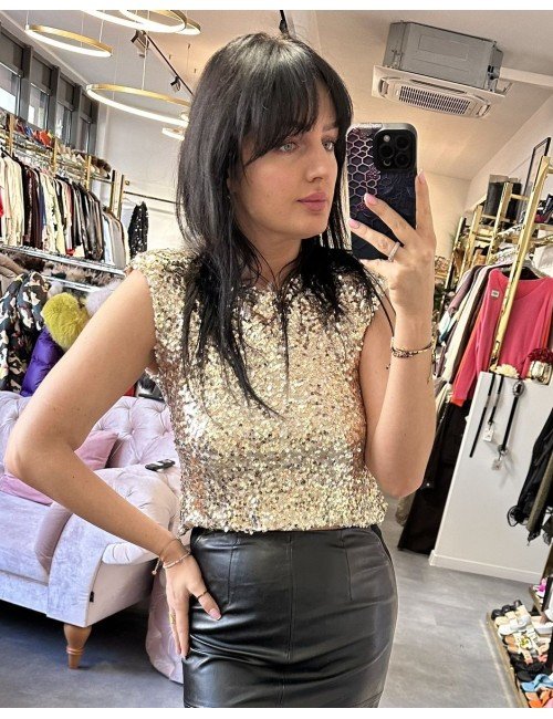 złota bluzka na ramiączka z cekinami // 2502