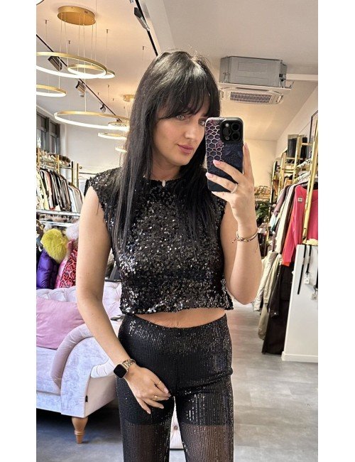 czarna bluzka na ramiączka z cekinami // 2503
