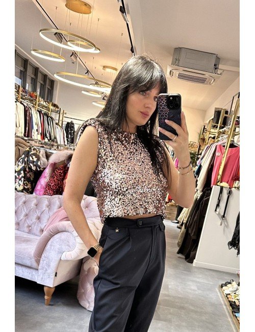 bluzka na ramiączka z cekinami różowe złoto // 2506