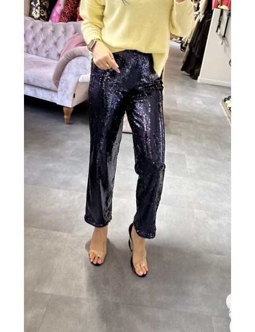 cekinowe granatowe spodnie // 2509