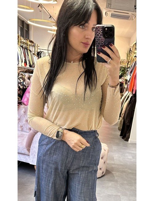 kremowa bluzka z diamencikami // 2519