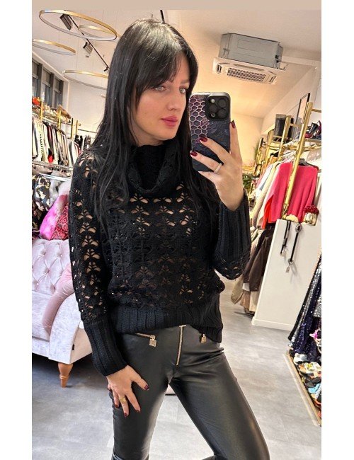 ażurowy sweter czarny // 2557