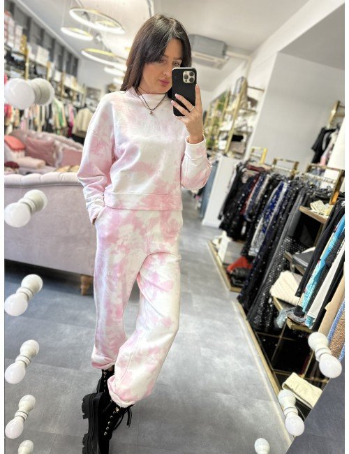 Chmurkowe, różowo-białe spodnie dresowe, dół od kompletu