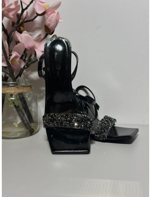 czarny obcas z brokatem // 2593*