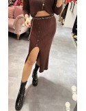 brązowa długa spódnica z rozcięciem // 2654