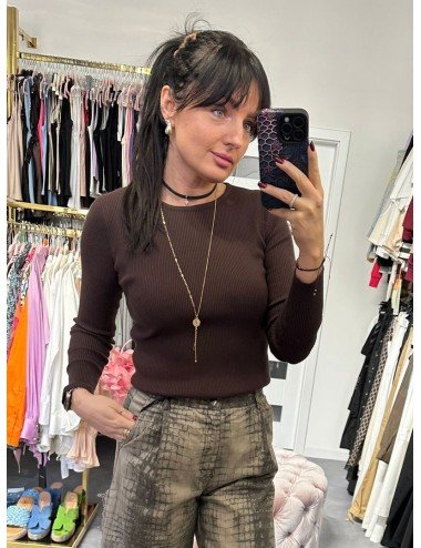 Czekoladowa bluzka na długo rękaw // 2707