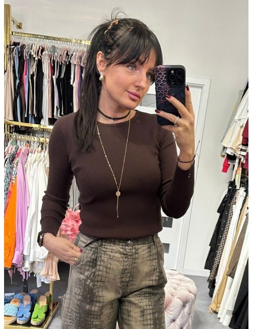 Czekoladowa bluzka na długo rękaw // 2707