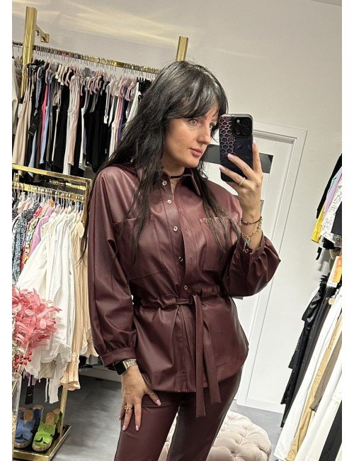 bordowa koszula z ekoskóry // 2743