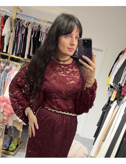 bordowa koronkowa bluzka // 2746