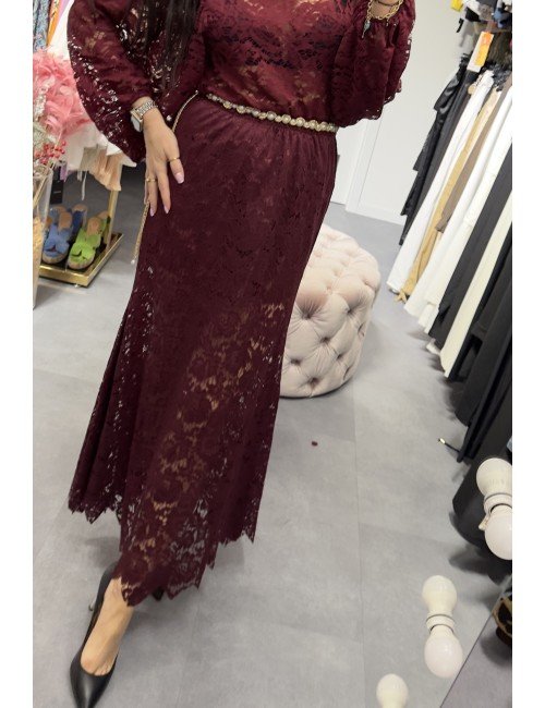 bordowa koronkowa spódnica // 2747