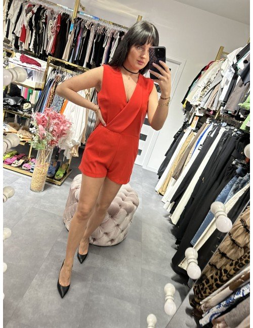 czerwony kombinezon na ramiączka // 2804